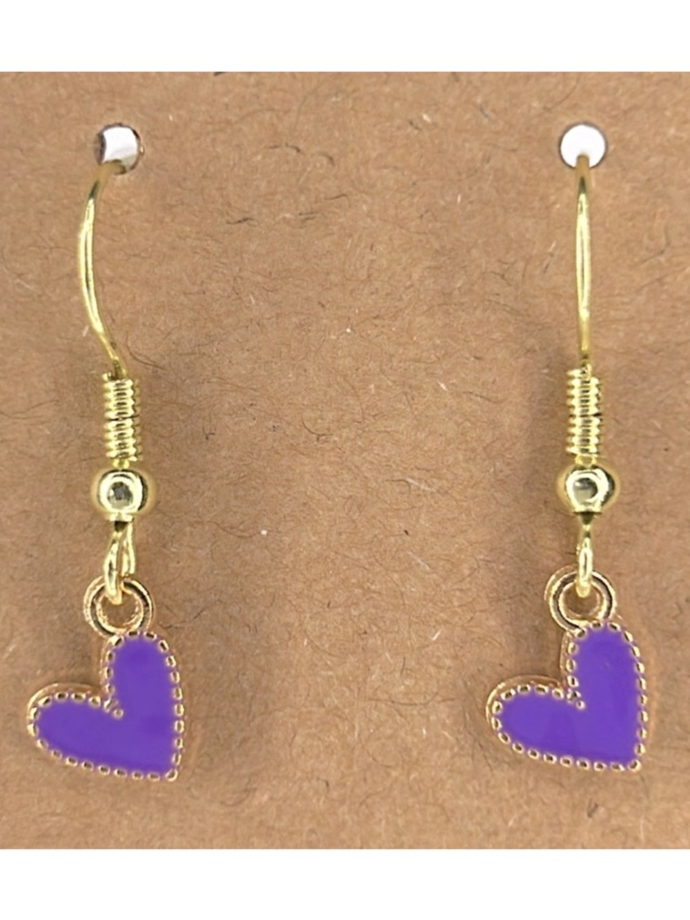 Dantie Purple 18k Gold Platted Petite Heart Dangle Earrings Fashion Jewelry